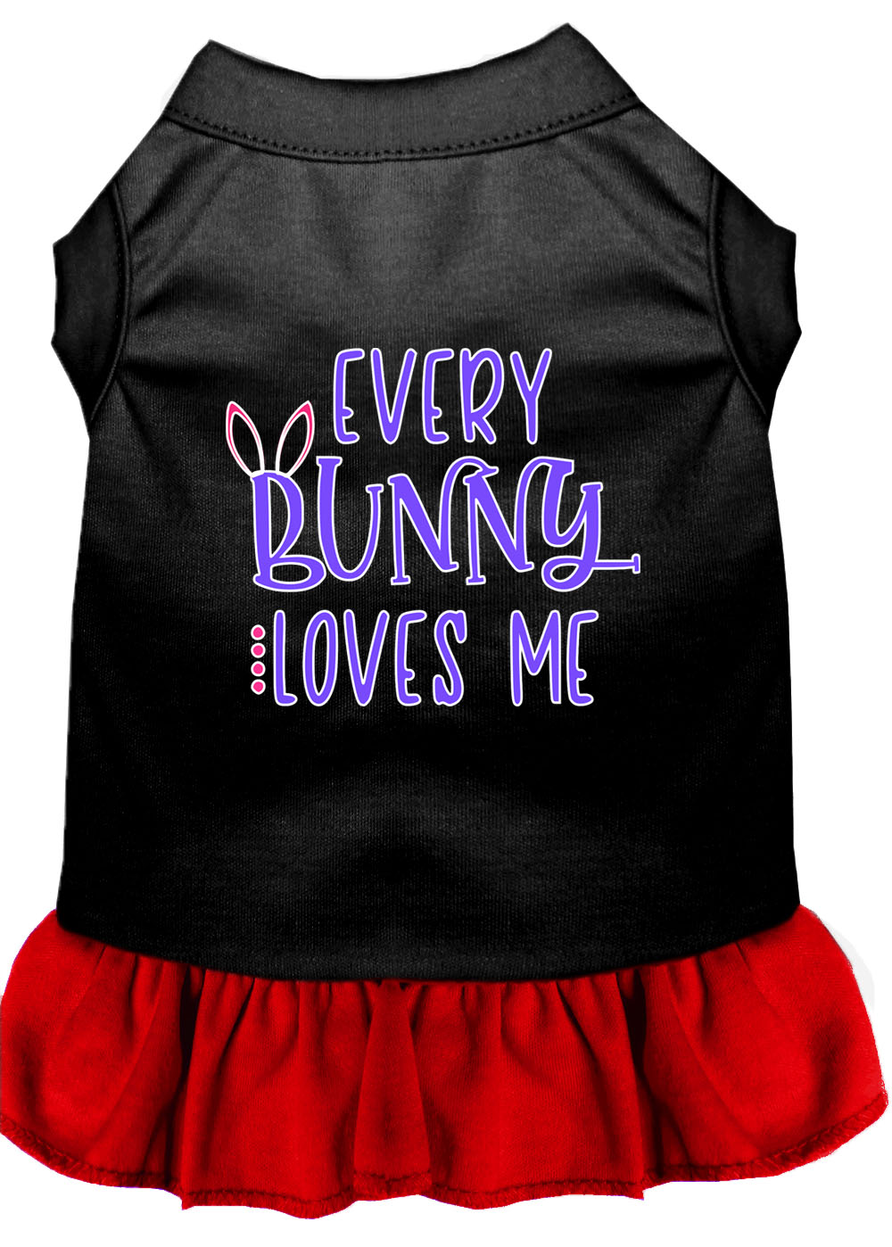 Every Bunny Loves me Screen Print Dog Dress Black with Red Lg
